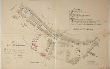 1 vue Plan de la ville d'Aurignac. J.-A. Castex, architecte. 1884. Ech. 1/1250.