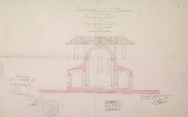 1 vue Commune d'Aurin, reconstruction de l'église, coupe transversale. Fitte, architecte. 17 mai 1878. Ech. 0,01 p.m.