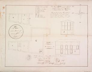 1 vue Ausson, plan de la maison du sieur Fort, [plans du rez-de-chaussée et du 1er étage, coupe, élévation]. 11 mai 1847. Ech. 1 cm par m.