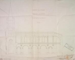 1 vue Commune d'Auterive, nouvelle église de La Madeleine, coupe. Esquié, architecte du département. 1er mars 1859. Ech. 1 cm p.m.