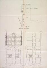1 vue Maison Chapelet, [plan de situation], façade principale, plans du rez-de-chaussée, 1er et 2ème étage. [1916]. Ech. 2 mm pour 1 m et 1 cm pour 1 m.