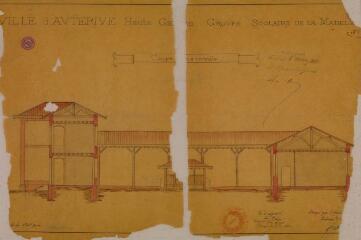 1 vue Ville d'Auterive, groupe scolaire de La Madeleine, coupe transversale. Joseph Galinier, architecte. 21 septembre 1887. Ech.0,01 p.m.