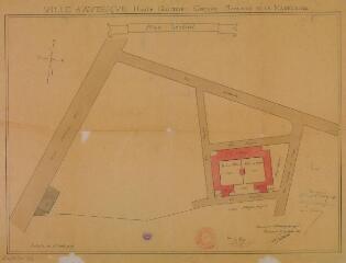 1 vue Ville d'Auterive, groupe scolaire de La Madeleine, plan général. Joseph Galinier, architecte. 21 septembre 1887. Ech. 0,0002 p.m.