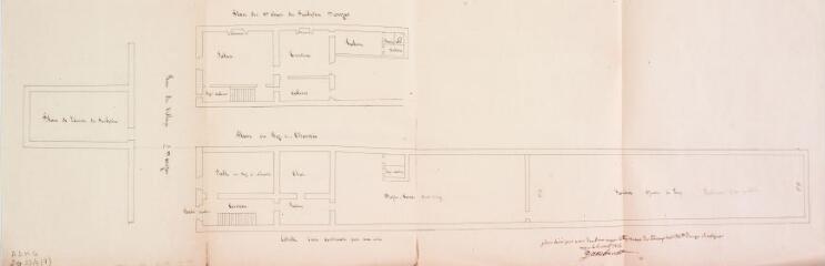 1 vue Plan du presbytère d'Auzas, plan du 1er étage et du rez-de-chaussée. Dambrun, maçon entrepreneur. 6 août 1855. Ech. 1 cm pour 1 m.