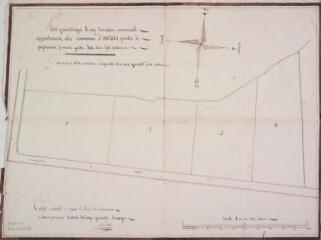 1 vue - Plan géométrique d\'un terrain communal appartenant à la commune d\'Auzas, quartier de Peytoumas. Eustache Bordage, géomètre. [1837]. Ech. 1 à 563 m. (ouvre la visionneuse)