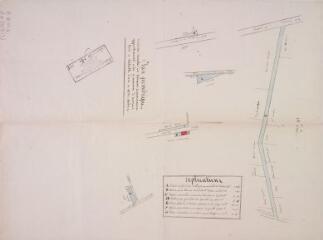 1 vue - Plan géométrique de diverses parcelles des terrains communaux appartenant à la commune d\'Auzas. [Eustache Bordage, géomètre. 6 mars 1858]. Ech. 1/1250. (ouvre la visionneuse)