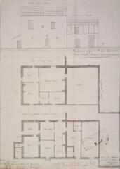 1 vue Plan géométral et façade du presbytère existant de la commune d'Auzeville. Fournel, architecte. 10 avril 1858. Ech.0,05 p.m.
