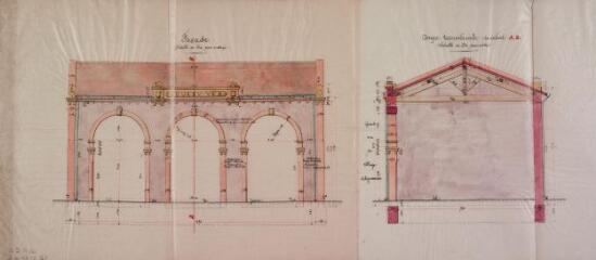 1 vue Construction d'une halle, façade et coupe transversale. Louis Rey, architecte. 13 septembre 1898. Ech. 0,002 m.