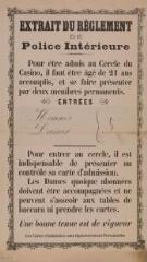 1 vue - [Casino de Bagnères-de-Luchon], extrait du règlement de police intérieure. [1896]. (ouvre la visionneuse)