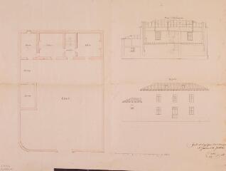1 vue - Plan pour la maison presbytérale de Balesta, plan, coupe, façade. Castex, architecte. 26 juillet 1836. Ech. 1 cm p.m. (ouvre la visionneuse)