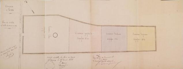 1 vue Commune d'Anan, plan du cimetière [avec localisation des concessions]. Sengès, architecte. 15 mars 1888. Ech. 0,005 p.m.