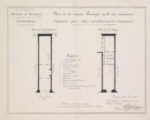 1 vue - Séminaire, plan général. Jacques Esquié, architecte du département et des édifices diocésains de Toulouse. 1852. Ech. 1 cm = 5 m. Coul. sur papier. Dim. 0,312 x 0,391 m. (ouvre la visionneuse)