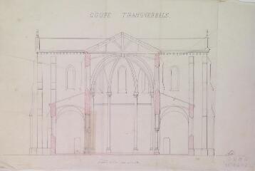 1 vue  - [Projet de l\'église de Saint-Lys], coupe transversale. Denax, architecte. [1er août 1877].  Ech. 0,01 p.m. (ouvre la visionneuse)