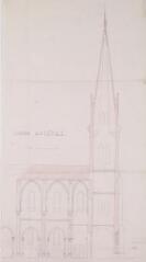 1 vue  - [Projet de l\'église de Saint-Lys], coupe [longitudinale]. Denax, architecte. 1er août 1877.  Ech. 0,01 p.m. (ouvre la visionneuse)