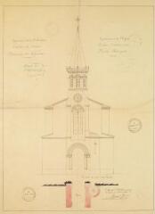 1 vue Commune de Vignaux, restauration de l'église, clocher à construire sur la façade principale, élévation. Lacassin, architecte. 10 mars 1882.  Ech. 0,02 p.m.