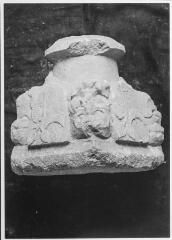 2 vues Film 19, cliché 32. Chapiteau roman armorié.