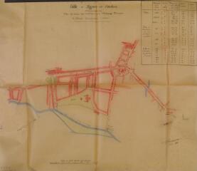 1 vue Ville de Bagnères-de-Luchon, plan du réseau des canalisations pour l'éclairage électrique. H. Wibratte, constructeur électricien. Février 1892. Ech. 0,014 mm p.m.