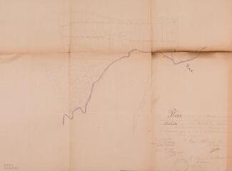 1 vue Plan d'un terrain communal en nature terre labourable situé dans la commune de Balesta aux quartiers Catalan et Boussoum. Donotet, géomètre. 24 novembre 1888. Ech. 1/2500.