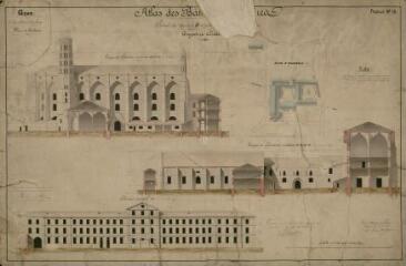 1 vue Quartier mission, portion du quartier D, feuille n°15 : coupes et élévation. - 1:200. - 12 mars 1862. - Reproduction numérique