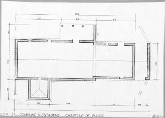 1 vue Chapelle Saint-Paul de Pujos : vue en plan / Service départemental de l'Architecture et du Patrimoine. - 1:100. - 1990. - Reproduction numérique