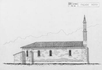 1 vue Façade nord / Service départemental de l'Architecture et du Patrimoine ; Jean-Vincent Roux. - 1:100. - mai 1993. - Reproduction numérique