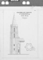 1 vue Clocher de l'église : plan des toitures / Bernard Calley. - 1:100. - août 1994. - Reproduction numérique