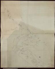 1 vue Plan représentant la rivière de la Garonne au point de rencontre avec la Save. Situation des terres longeant la Save avec le nom des propiétaires.