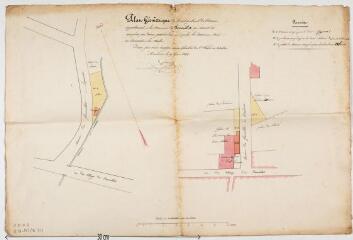 4 vues Plan géométrique de trois portions de terrains appartenant à la commune de Fenouillet qui avaient été usurpés par divers particuliers auxquels la commune veut en consentir la vente. Giroux, géomètre. 17 mai 1842. Ech. 2 mm pour 1 m.