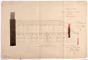1 vue Commune de Paulhac, projet de restauration de l'église, coupe longitudinale. Joseph Raynaud, architecte. 25 mars 1859. Éch. 0,01 p.m.