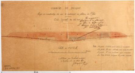 1 vue Commune de Paulhac, projet de reconstruction du mur de soutènement de l'église, état figuratif dudit mur. Joseph Raynaud, architecte. 10 août 1874. Éch. 0,01 p.m.