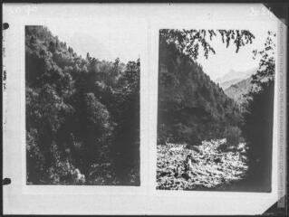 1 vue Deux images : à gauche, ravin forestier entre l'Hospice de France et le cirque de la Glère ( 20 FI NC 3070) ; à droite, vallée de la Pique ( 20 FI NC 2024);