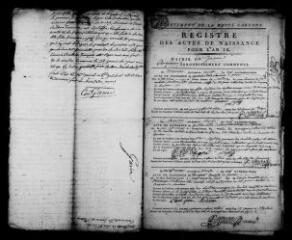 22 vues Garin : naissances, mariages, décès, ans VIII-X (en plus, M. an V ; MQ M. an X). (collection du greffe)