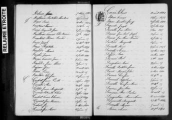 341 vues Arrondissement de Muret. Tables décennales reliées par ordre alphabétique des communes (de N à V) : naissances, mariages, décès, 1873-1882. (collection du greffe)