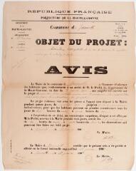 1 vue République française, préfecture de la Haute-Garonne, commune de Jurvielle, objet du projet : adduction d'eau potable et par voie de conséquence des acquisitions nécessaires pour la réalisation du projet, avis. 22 janvier 1910. Toulouse : imp. Douladoure-Privat.