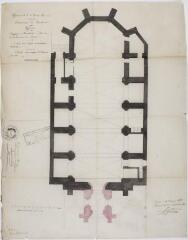 1 vue Commune du Fousseret, église, projet des travaux à faire pour la construction d'un clocher, plan. Jacques Esquié, architecte du département. 8 mars 1851. Ech. 0,01 p.m.