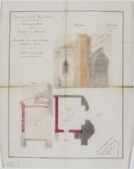 1 vue Commune du Fousseret, construction d'un dépôt de chaises attenant à l'église, plan, coupe, élévation. Dutour, architecte. 22 novembre 1878. Ech. 0,02 p.m.