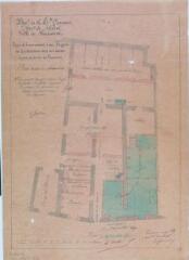 1 vue Ville du Fousseret, projet de casernement d'une brigade de gendarmerie dans une maison acquise par la ville du Fousseret, plan du rez-de-chaussée. Chambert, architecte du département. Mai 1869. Ech. 1/100.