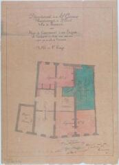 1 vue Ville du Fousseret, projet de casernement d'une brigade de gendarmerie dans une maison acquise par la ville du Fousseret, plan du 1er étage. Chambert, architecte du département. Mai 1869. Ech. 1/100.