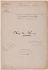 2 vues Commune de Génos, extension de la canalisation pour l'alimentation de la commune en eau potable, couverture d'un lavoir public, plan du village. Lallemand, architecte. 19 avril 1910. Ech. 1/1250.