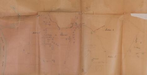 1 vue Commune de Beauchalot, projet de construction d'un lavoir public et d'un abreuvoir, plan d'ensemble. Barès, architecte. 12 novembre 1923. Ech. 1/2500.