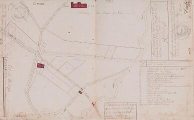 1 vue Commune de Benque, quartier de la Louge et du château de Vic. Jean-Jacques-Alexandre Soulé, géomètre. 18 juin 1837. Ech. 4 cm pour 100 m.