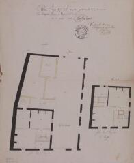 1 vue Plan figuratif de la maison presbytérale de la commune de Blagnac, plans du rez-de-chaussée et du 1er étage. Rocolle. 10 juin 1844. Ech. n.d.
