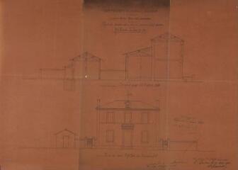 1 vue Commune de Bois-de-la-Pierre, projet de construction d'une maison d'école mixte, coupe, façade sur l'allée de Trémoulet. Fauré, architecte. 10 mai 1882. Ech. 0,01 p.m.