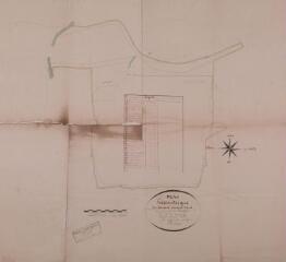 1 vue Plan géométrique des terrains usurpés et autres pièces de terre communale destinés pour les vendre dans la commune de Boissède. Inchauspé, géomètre. 20 janvier 1853. Ech. 1/1000.