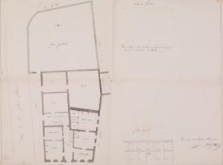 1 vue Maison destinée à servir de mairie et au logement de l'instituteur primaire de l'école de Bouloc, plan et façade principale. Antoine Terral et Jean-Baptiste Sabatier, géomètre. 5 avril 1843. Ech. 0,01 p.m.