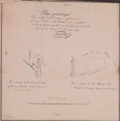 1 vue Plan géométrique des immeubles dont l'échange est projeté entre la commune de Bouloc et M. Montané, avocat et propriétaire à Bouloc, lesquels immeubles sont situés dans la susdite commune, au Fontanas et à la Marquière. Sabatier. 1er janvier 1840. Ech. 1/1250.