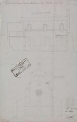 1 vue Restauration de l'église de Capens, projet de restauration, coupe longitudinale et élévation. 1854. Ech. n.d. Copie du plan dressé par Saint-André, architecte, le 16 octobre 1850.