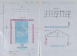 1 vue Commune de Boussan, projet de construction d'un lavoir, plan, coupes. Bouffartigue. 1er mai 1913. Ech. 2 cm par m.