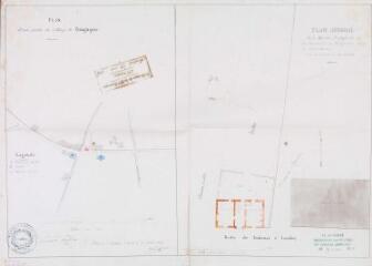 1 vue Plan d'une partie du village de Bragayrac et plan général de la maison presbytérale de la commune de Bragayrac et de ses dépendances avec ses tenants et aboutissants. Vital Grenié. 29 janvier 1855. Ech. 1/2500 et 5 mm pour 1 m.