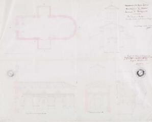 1 vue Commune de Bragayrac, plan, coupes et élévation d'une église à construire dans la commune de Bragayrac. Vital Grenié. 1er septembre 1849. Ech. 0,01 p.m.